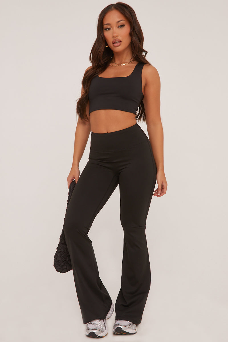 Black Ruched Back Flared Leg Trousers - Hazel