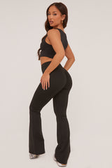 Black Ruched Back Flared Leg Trousers - Hazel