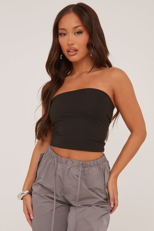 Black Bandeau Cropped Top - Elenor