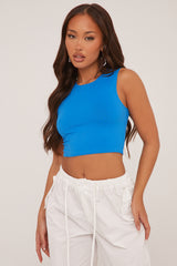 Blue Round Neck Cropped Top - Evelyn