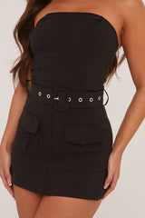 Black Bandeau Self Belt Mini Playsuit - Juni
