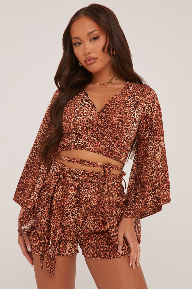 Leopard Print Tie Waist Woven Shorts - Aliza