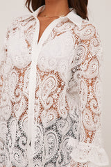 White Lace Button Up Frill Sleeve Shirt - Lynn