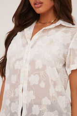 White Sheer Embroidered Oversized Shirt - Rosie