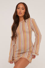 Multi Knit Abstract Pattern Backless Mini Dress - Kerina