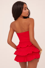 Red Knot Detail Bodysuit & Tiered Mini Skort Co-ord Set - Abigail