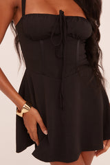 Black Corset Tie Detail Mini Dress - Silvie