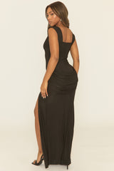 Black Sweetheart Neck Drape Maxi Dress - Elison
