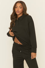 Black Polo Collared Loungewear Set - Madisyn