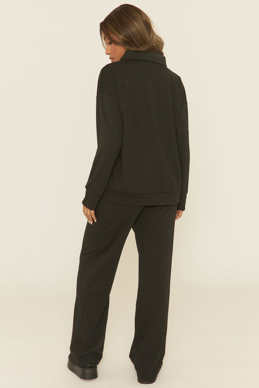 Black Polo Collared Loungewear Co-ord Set - Madisyn