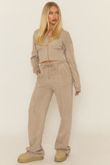 Dove Grey Acid Wash Zip Through Corset Hoodie Loungewear Set - Moara