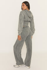Grey Acid Wash Zip Through Corset Hoodie Loungewear Set - Moara
