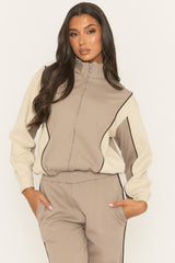 Dove Grey Panelled Zip Through Loungewear Set - Cody