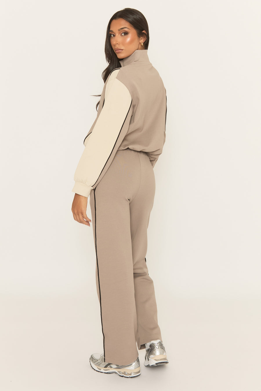 Dove Grey Panelled Zip Through Loungewear Co-ord Set - Cody