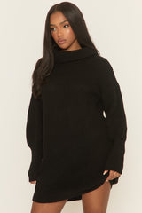 Black Turtle Neck Knit Jumper Dress - Brooke