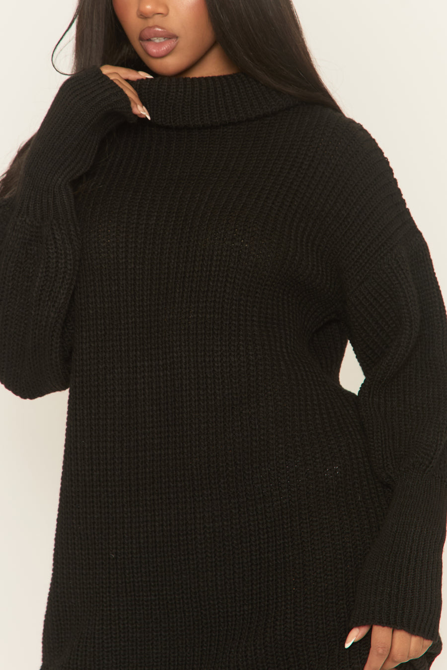 Black Turtle Neck Knit Jumper Dress - Brooke