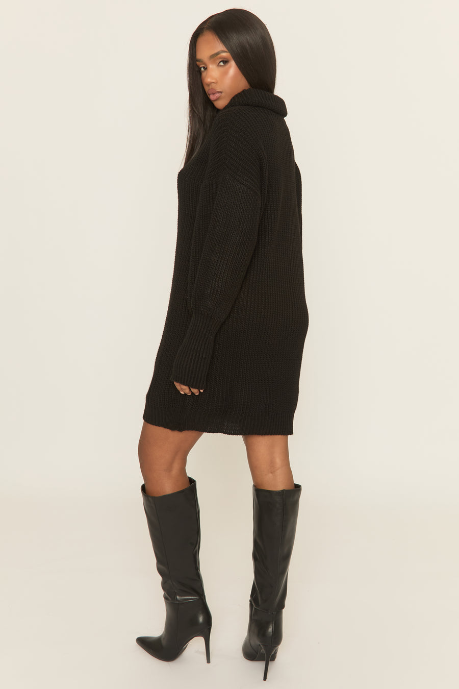 Black Turtle Neck Knit Jumper Dress - Brooke