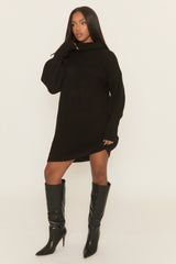 Black Turtle Neck Knit Jumper Dress - Brooke