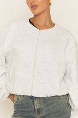 Grey Marl Collarless Lightweight Bomber Jacket - Averil