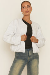 Grey Marl Collarless Lightweight Bomber Jacket - Averil