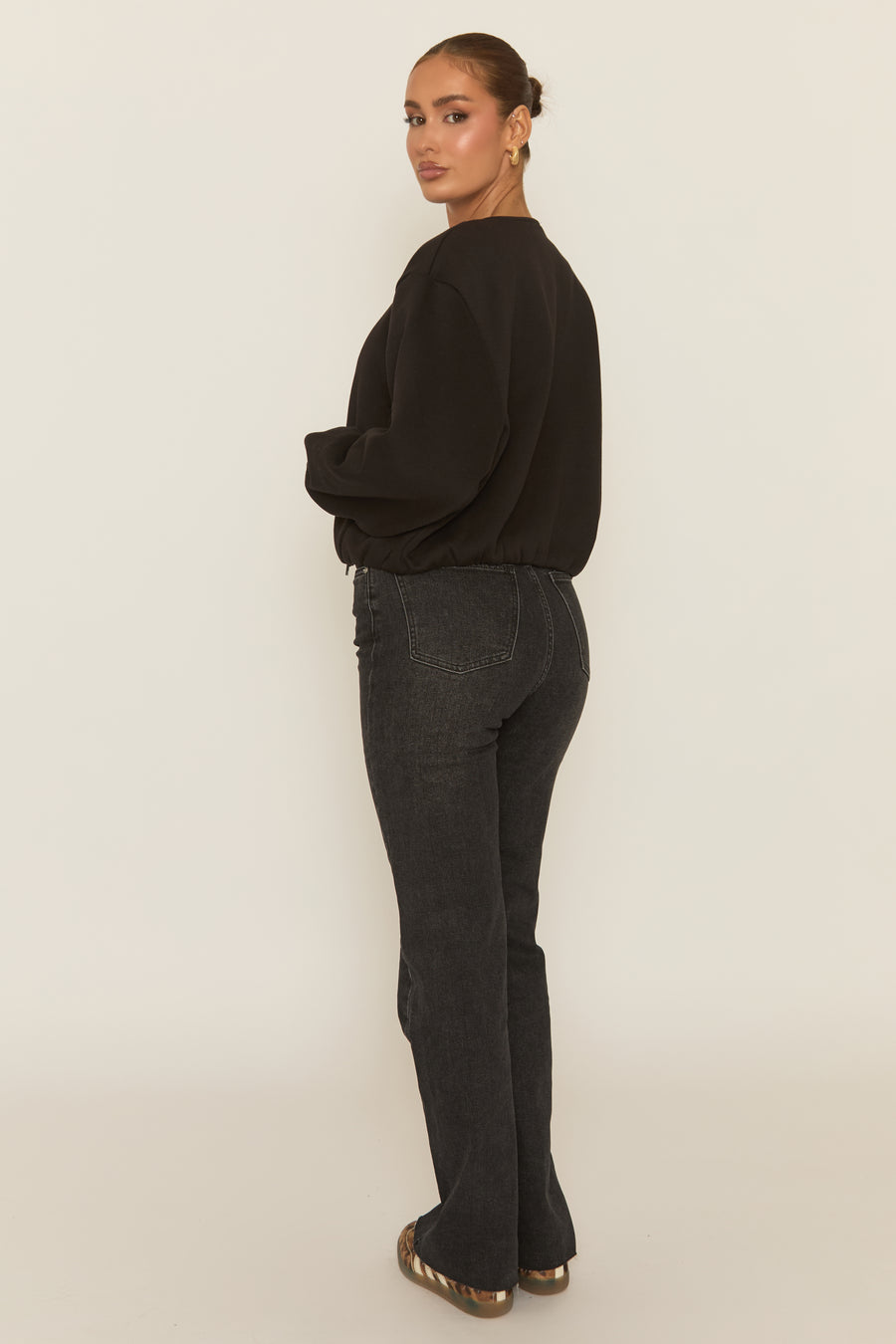 Black Marl Collarless Lightweight Bomber Jacket - Averil