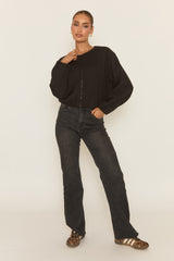 Black Marl Collarless Lightweight Bomber Jacket - Averil