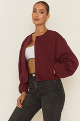Wine Collarless Lightweight Bomber Jacket - Averil
