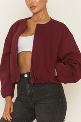 Wine Collarless Lightweight Bomber Jacket - Averil