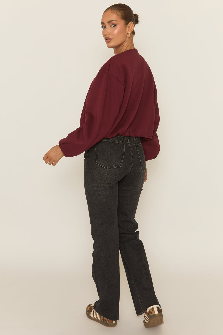 Wine Collarless Lightweight Bomber Jacket - Averil