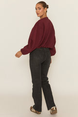 Wine Collarless Lightweight Bomber Jacket - Averil