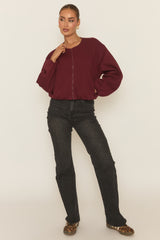 Wine Collarless Lightweight Bomber Jacket - Averil