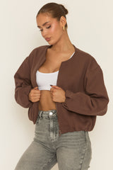 Chocolate Collarless Lightweight Bomber Jacket - Averil