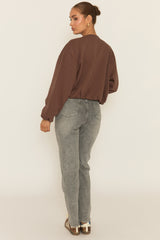 Chocolate Collarless Lightweight Bomber Jacket - Averil