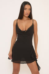 Black Studded Cami Mini Dress - Raven