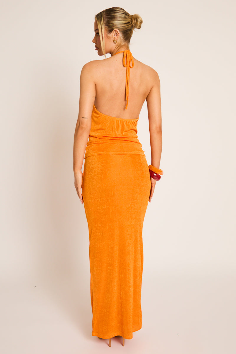 Orange Knot Front Top and Maxi Skirt Co-ord Set - Emilee