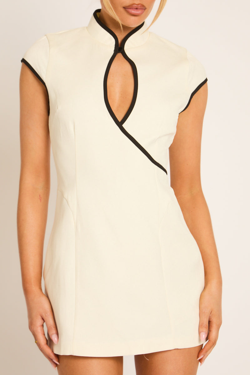 Cream Contrast Piping Keyhole Skort Playsuit - Katie