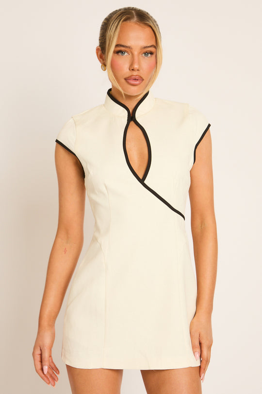 Cream Contrast Piping Keyhole Skort Playsuit - Katie