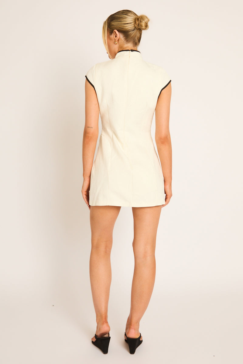 Cream Contrast Piping Keyhole Skort Playsuit - Katie