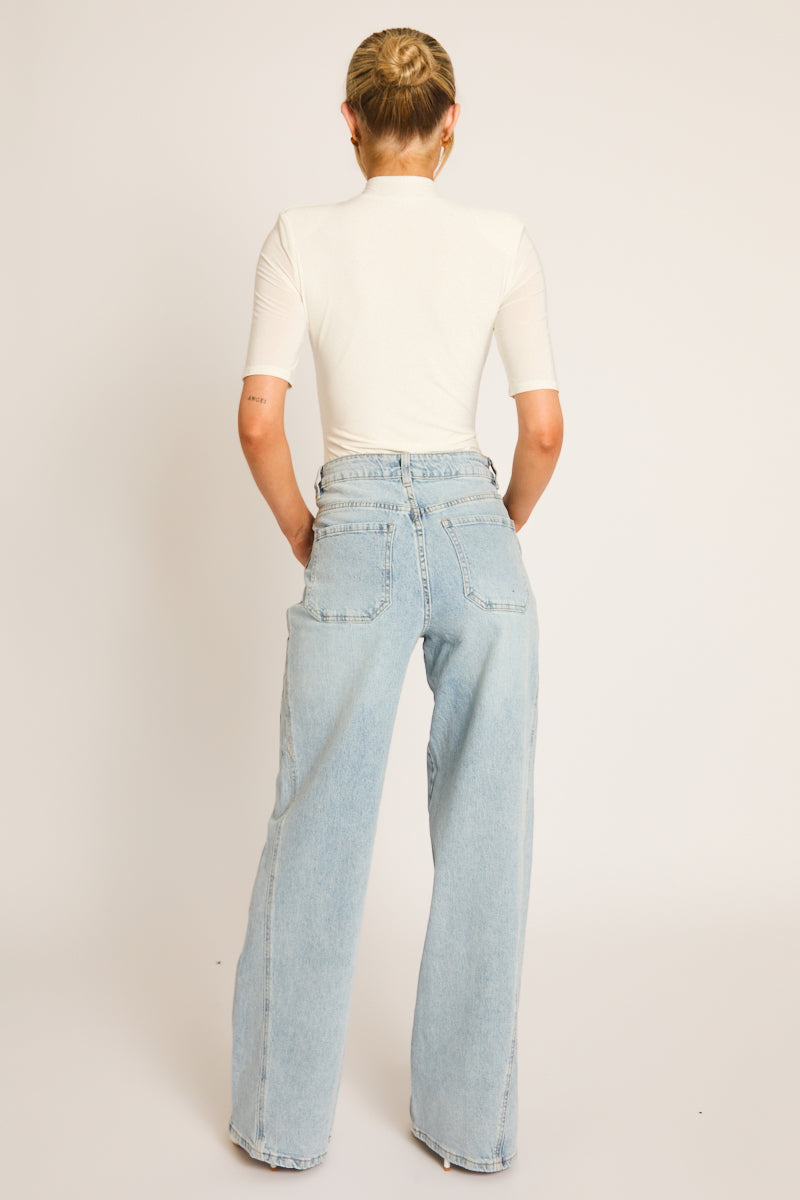 White Shoulder Pad Lace Trim Bodysuit - Carrie