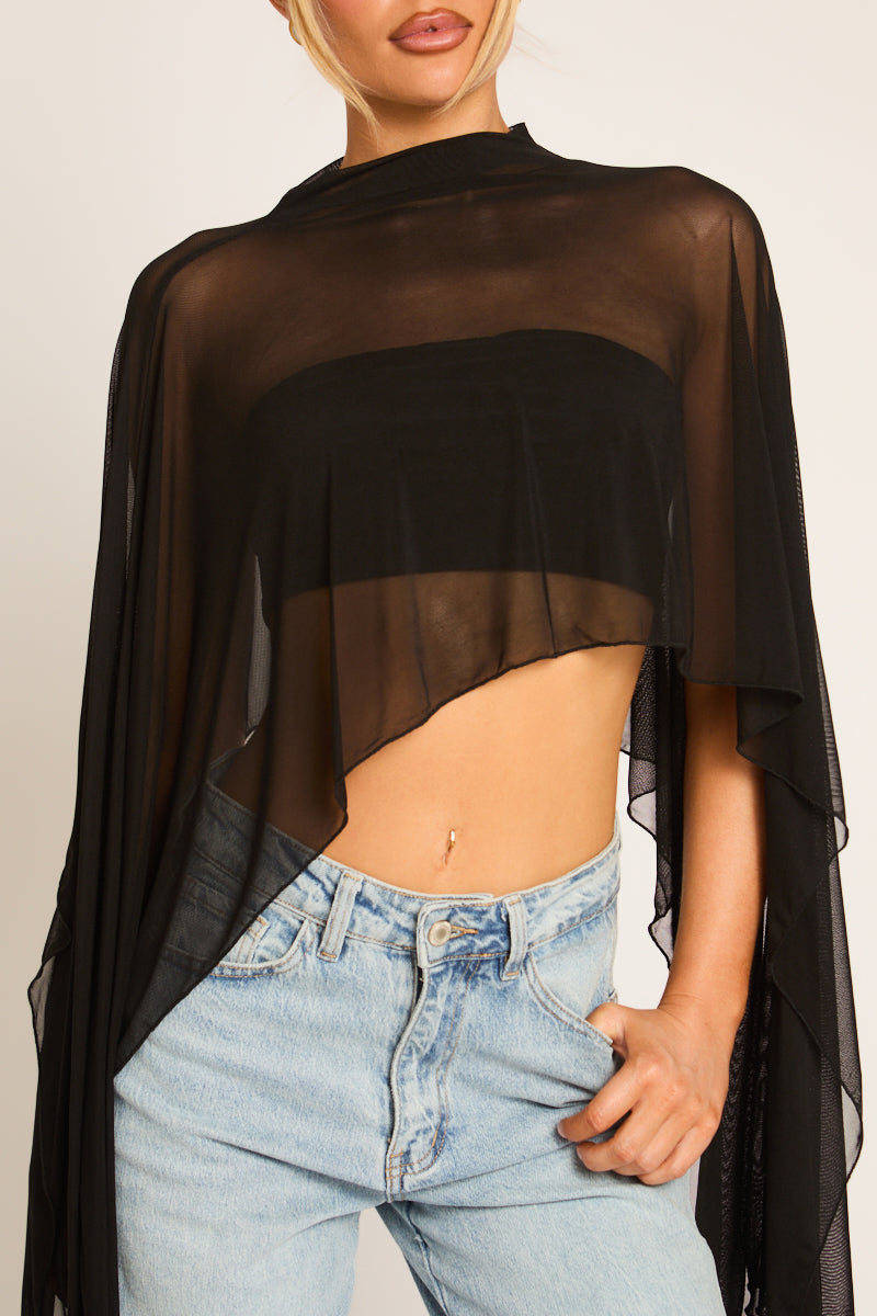 Black High Neck Cape Top - Kiara