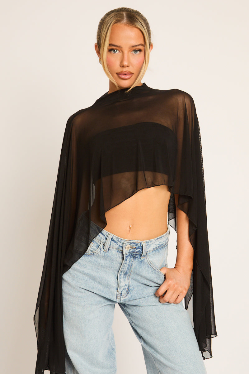 Black High Neck Cape Top - Kiara