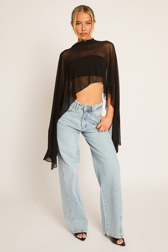 Black High Neck Cape Top - Kiara