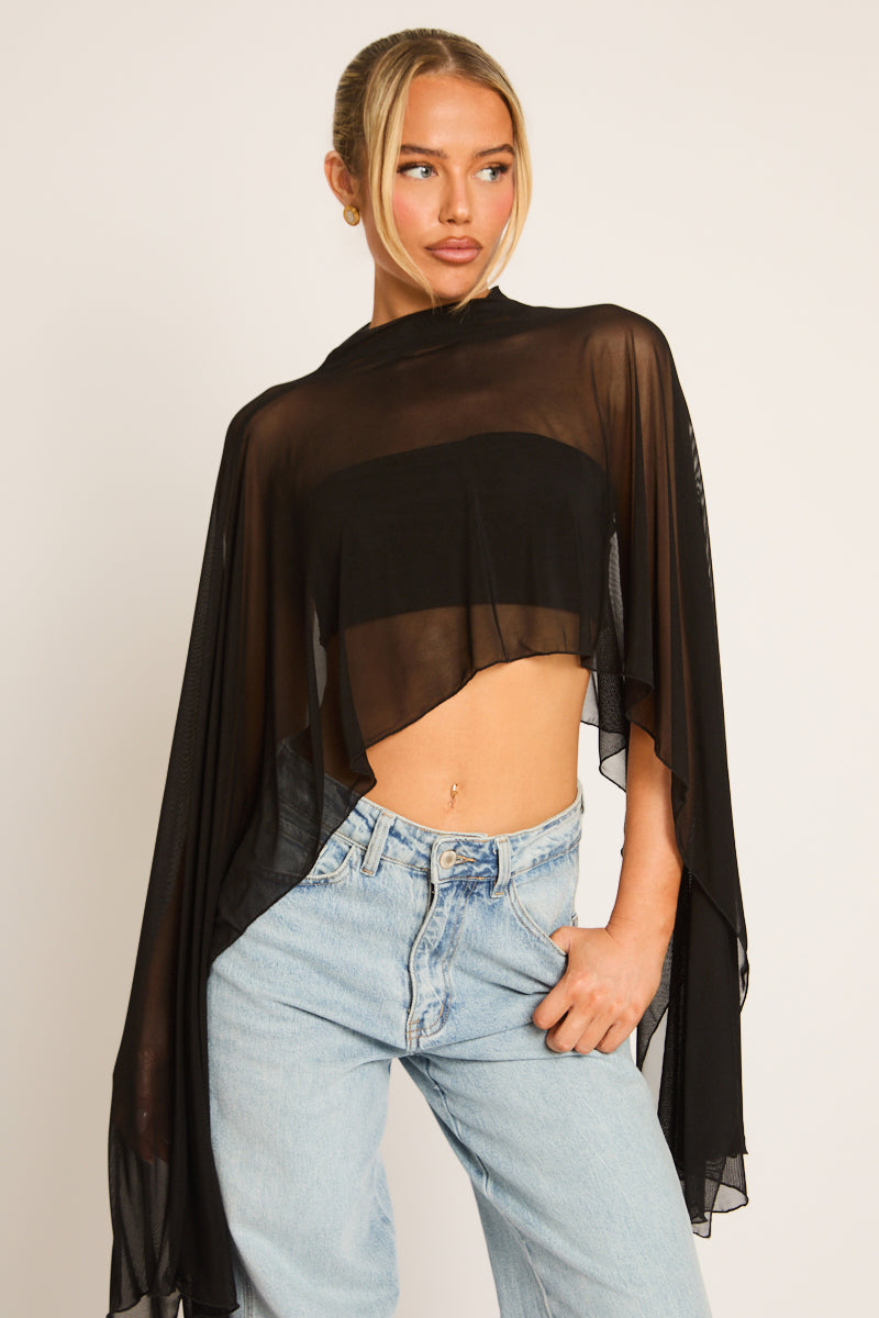 Black High Neck Cape Top - Kiara