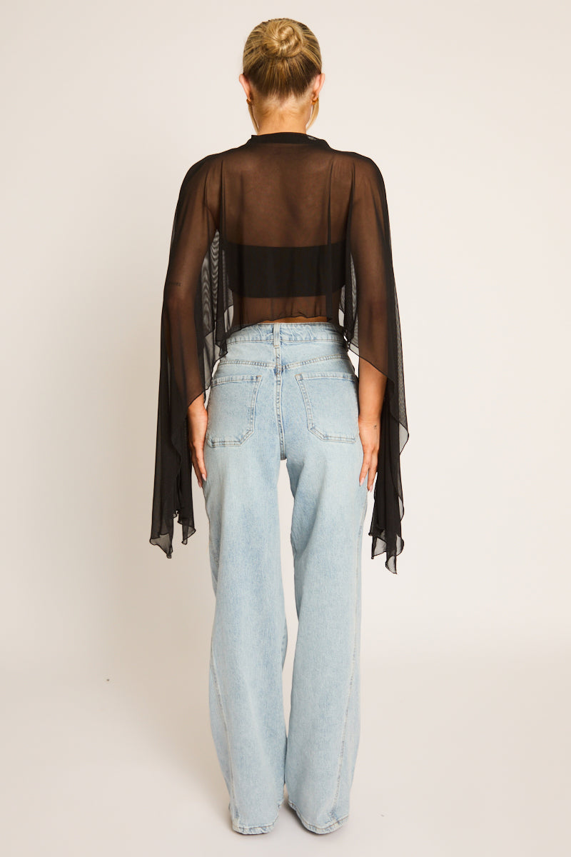 Black High Neck Cape Top - Kiara
