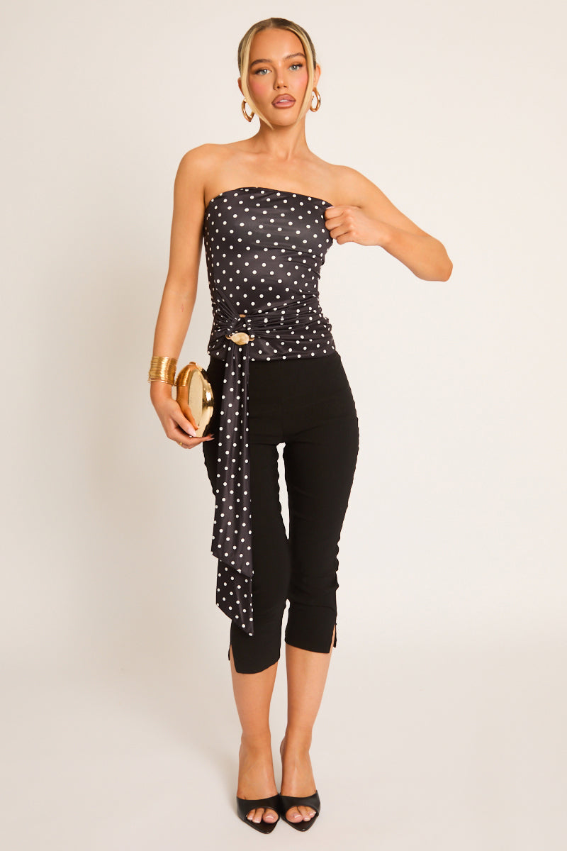 Black Polka Dot Drape Bandeau Top - Casey