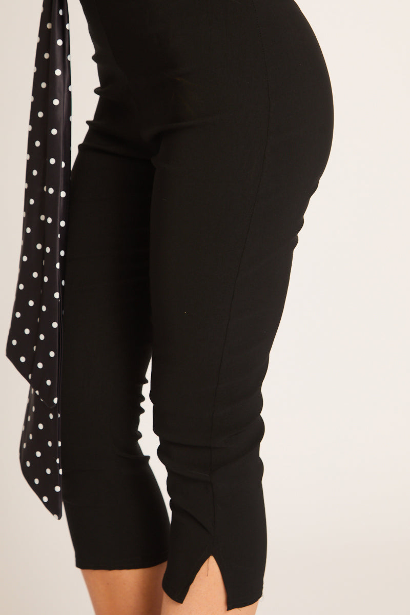 Black Bengaline Split Hem Capri Pants - Jaclyn