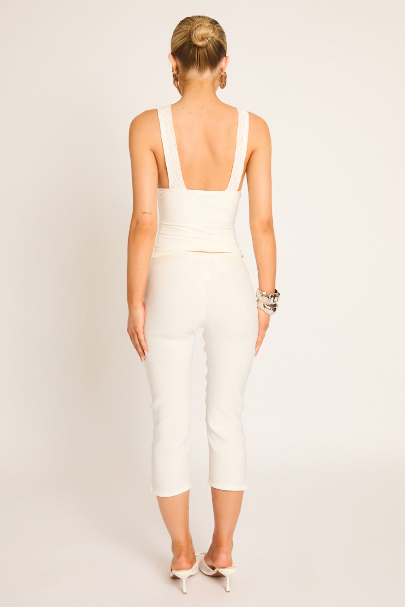 White Bengaline Split Hem Capri Pants - Jaclyn