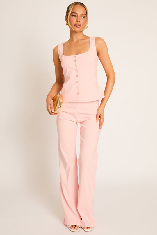Pink Waistcoat and Flare Trouser Co-ord Set - Murphy