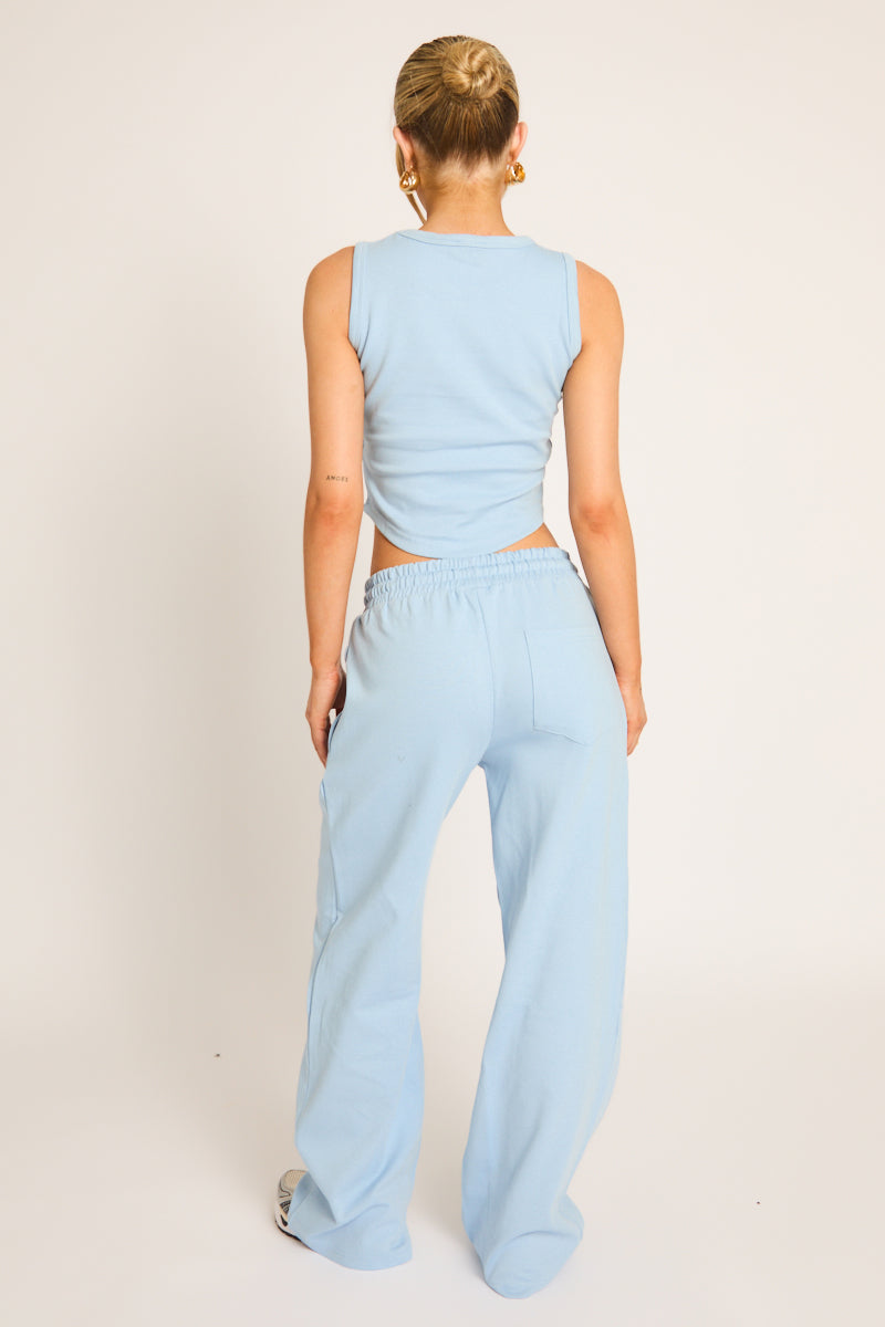 Blue Seam Detail Sleeveless Top and Wide Leg Joggers Loungewear Co-ord Set - Brielle