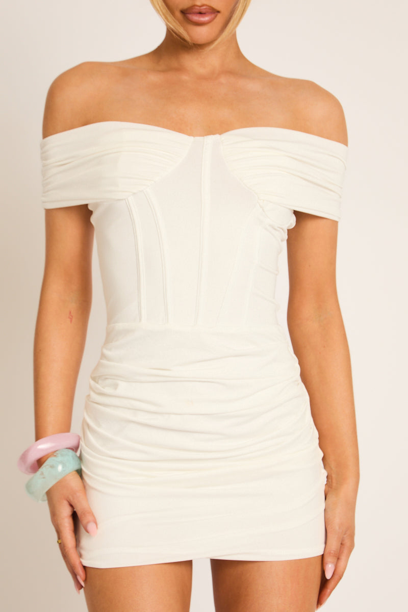 White Off Shoulder Corset Mini Dress - Joanna